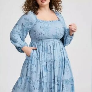 Puffed Sleeve Smocked Bodice Mini Challis Dress